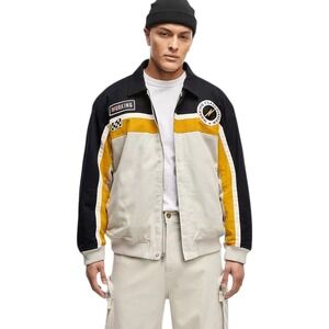 Mode of One‎ Men's Twill Racer  Winter Jacket Dark Ecru Colorblock Patches LARGE